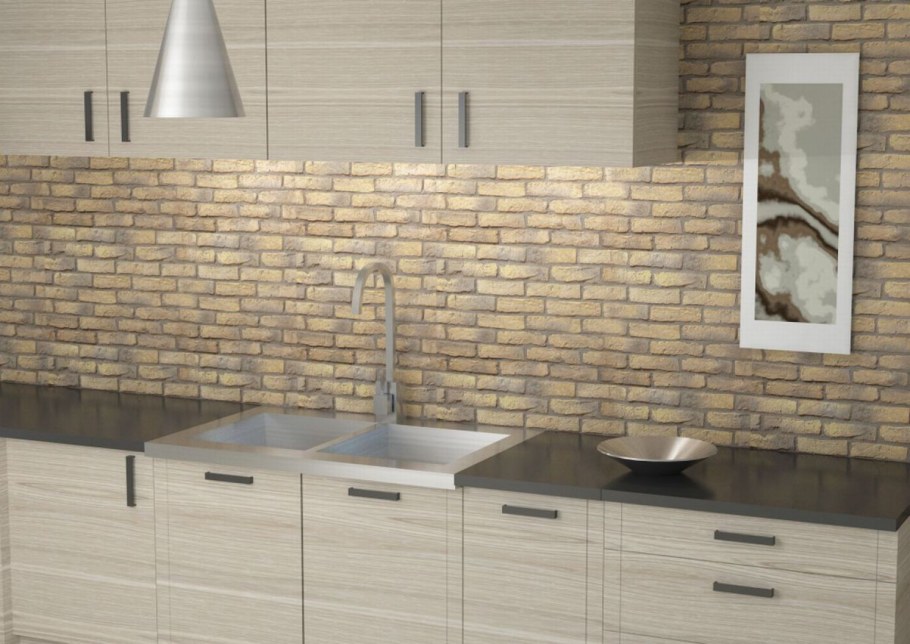 Фартук из декоративного кирпича на кухне