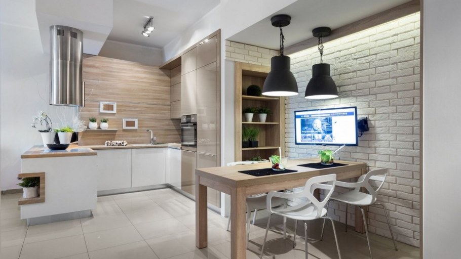 Кирпич в интерьере кухни