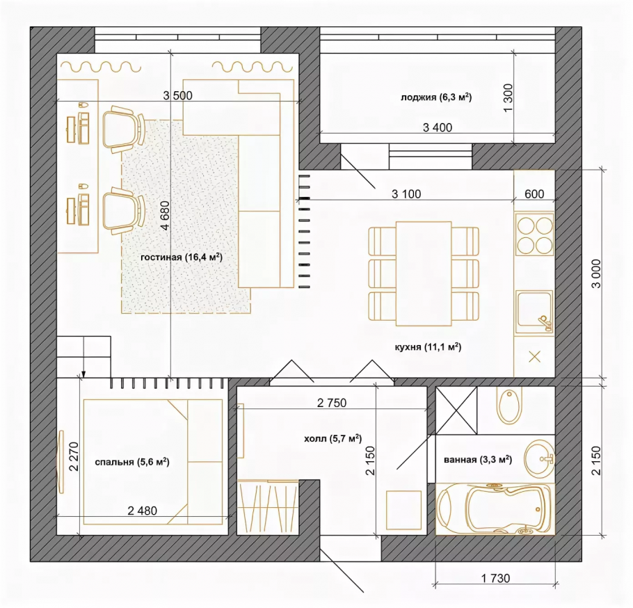 План проект однушки 40кв
