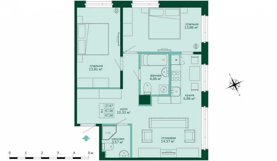 Планировка евро трешки