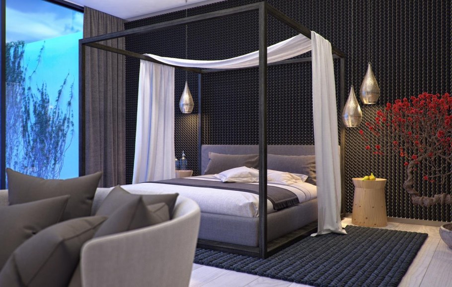 Современная спальня с балдахином