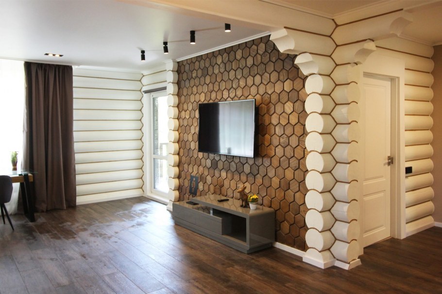 Стена из бревен тонированная