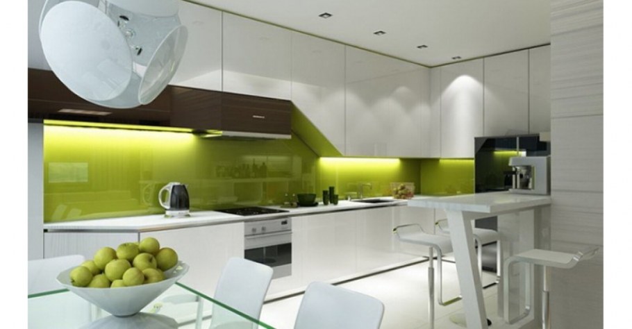 Фартук для кухни в зеленых тонах