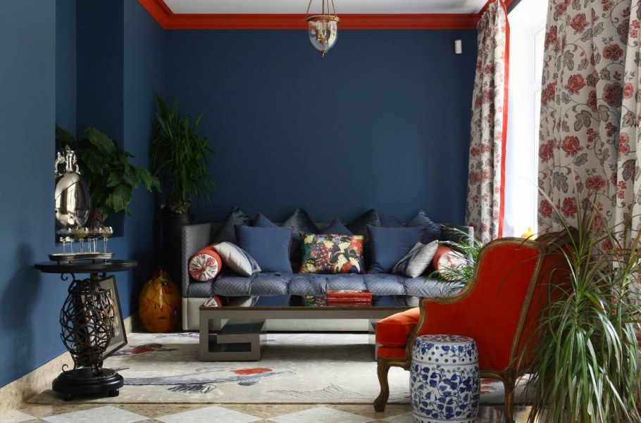 Синие стены в интерьере