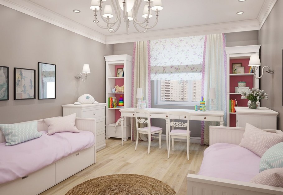 Дизайн комнаты для двух девочек школьного возраста