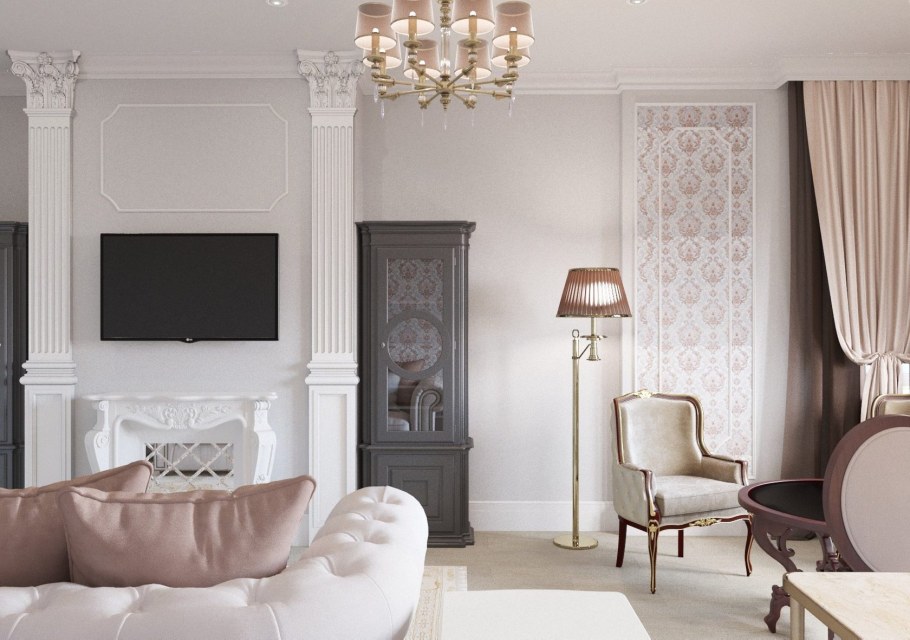 Лепнина на стенах в интерьере спальни