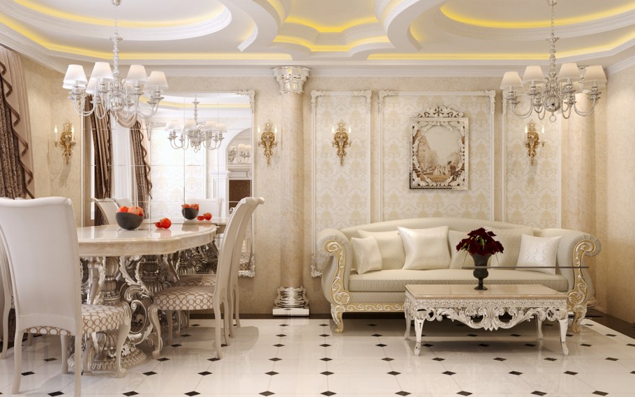 Ампир дизайн квартиры в серебре
