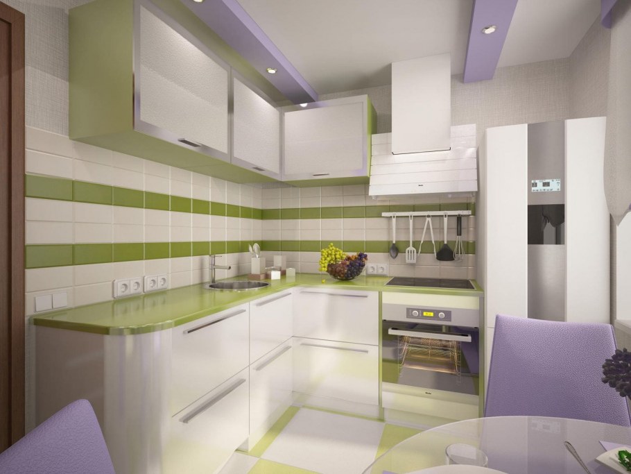 Кухня в бежево салатовом цвете