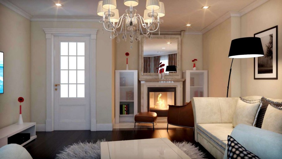 Потолочный плинтус в интерьере гостиной