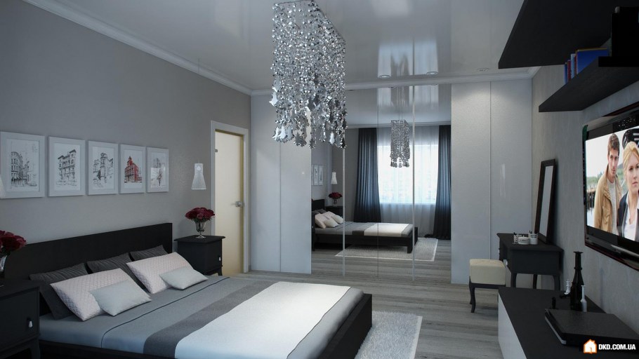 Серая спальня в стиле Хай тек