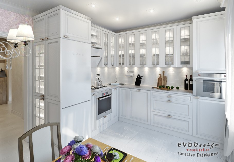 Кухня Неоклассика белая угловая