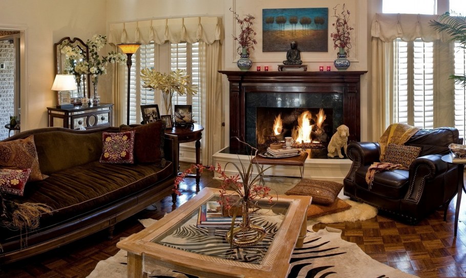 Гостиная в стиле Эклектика с камином
