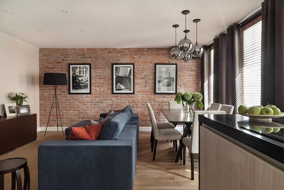 Бежевый декоративный кирпич в интерьере