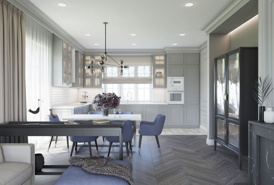 Кухня-гостиная дизайн Неоклассика 25 кв.м