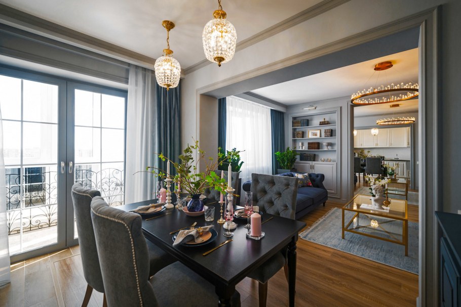 Кухня столовая гостиная в стиле Неоклассика