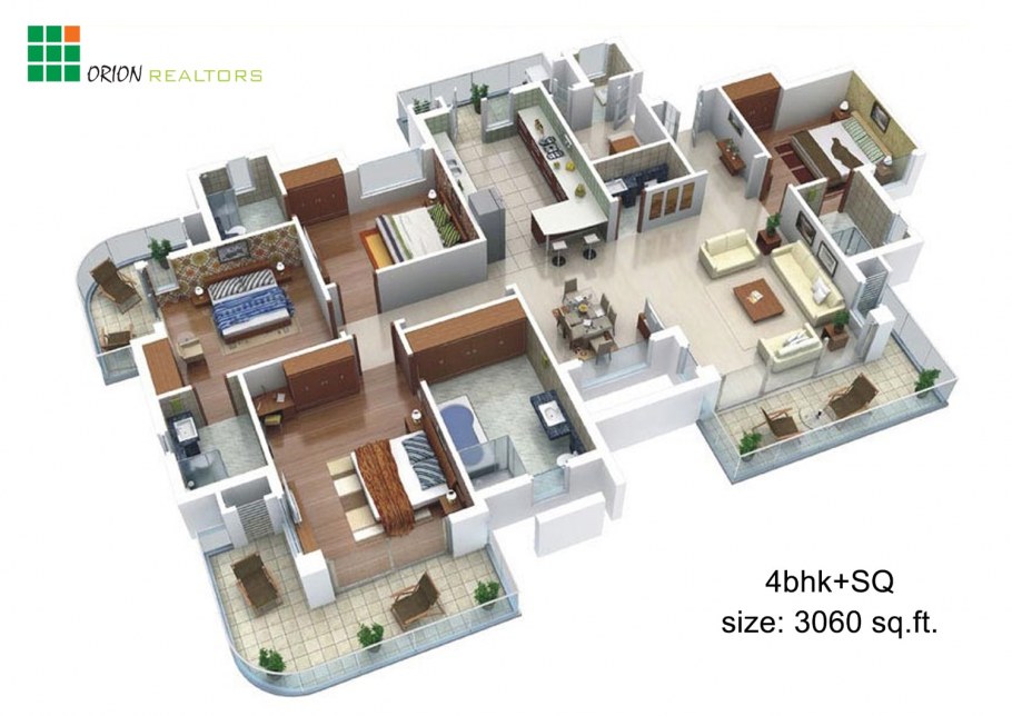 Планировка четырехкомнатной квартиры