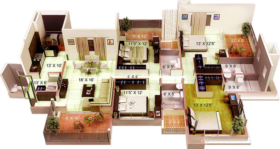 Планировка четрырех комнатной квартиры