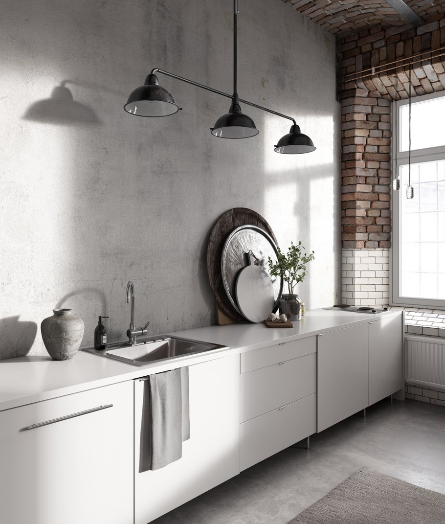 Прямые кухни без верхних шкафов