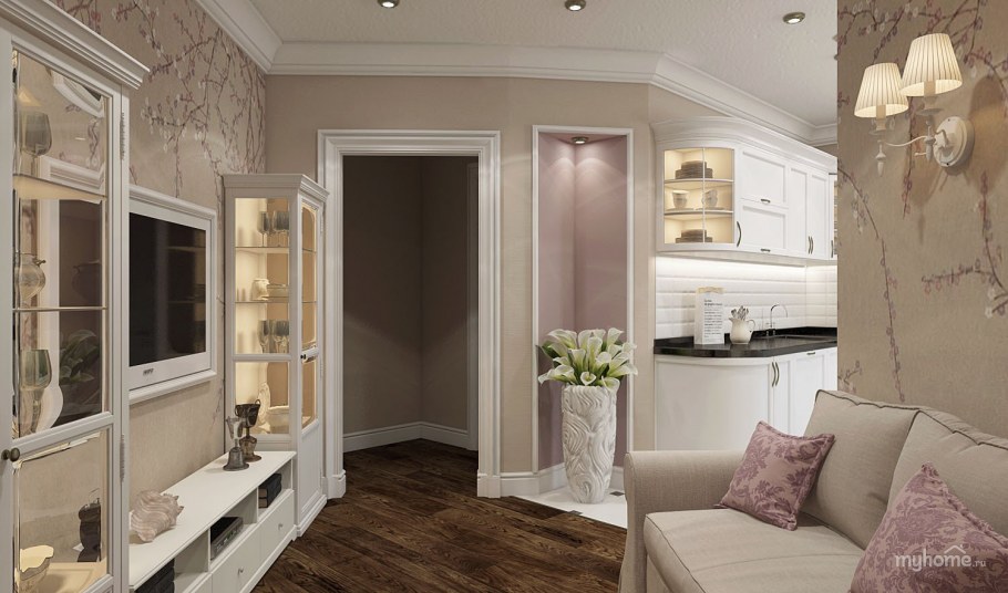 Гостиная 18 кв м в стиле Неоклассика