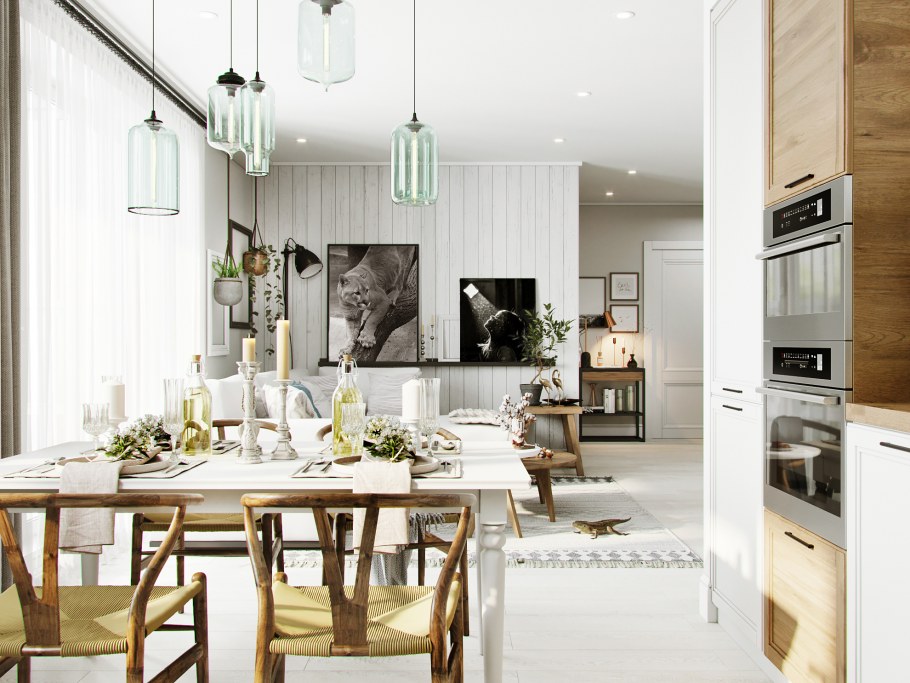 Кухня гостиная в скандинавском интерьере