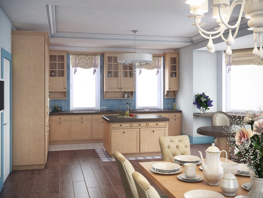 Кухня столовая гостиная с выходом на террасу