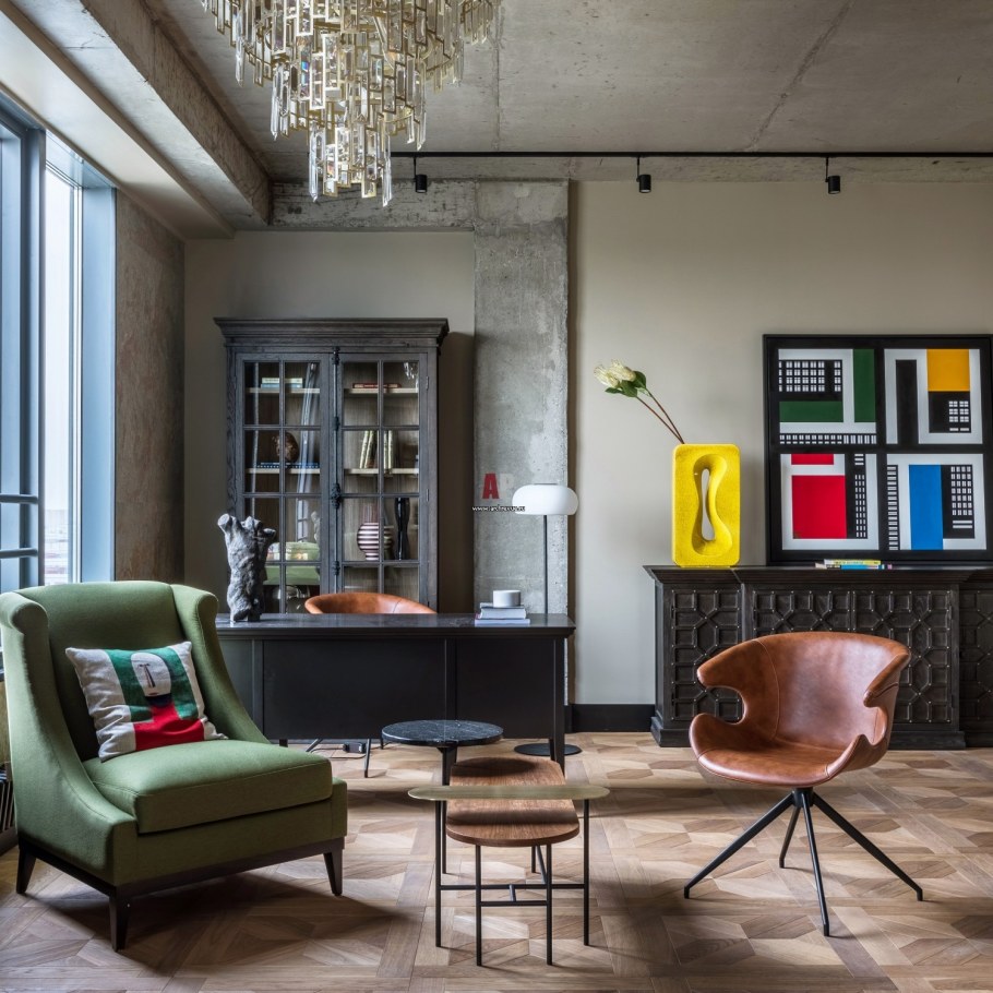 Кабинет в стиле лофт стены под покраску