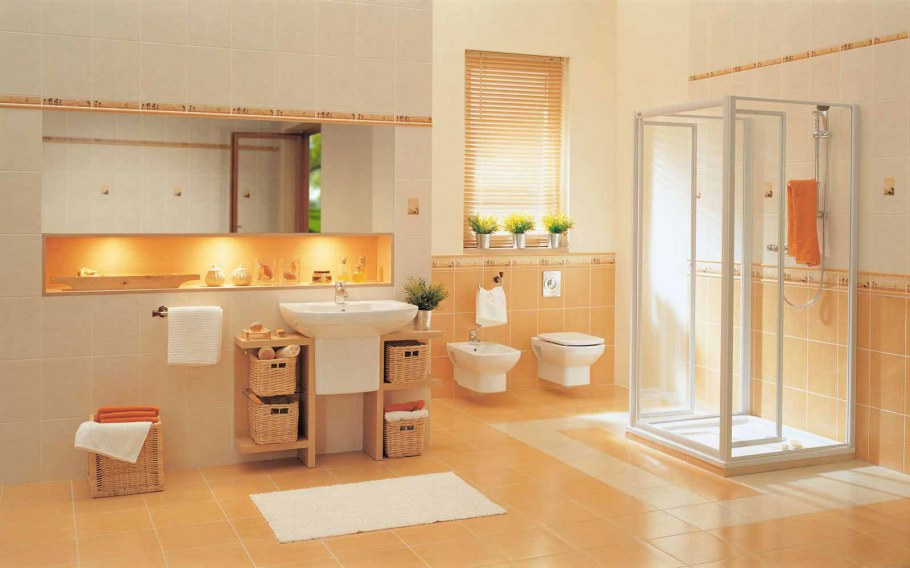 Персиковый пол в ванной