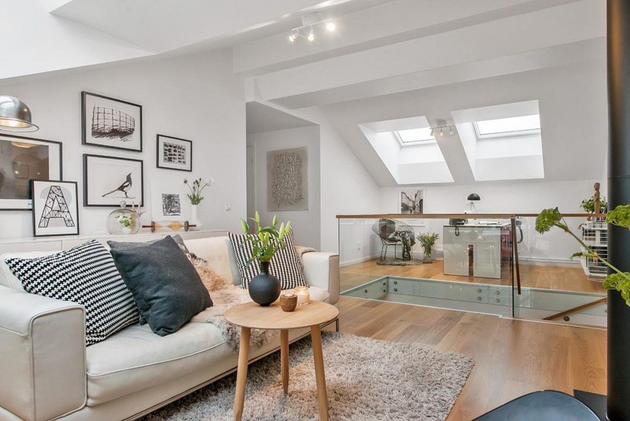 Стена в гостиной в скандинавском стиле