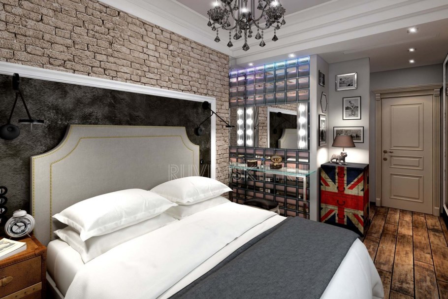 Спальня серо красный лофт