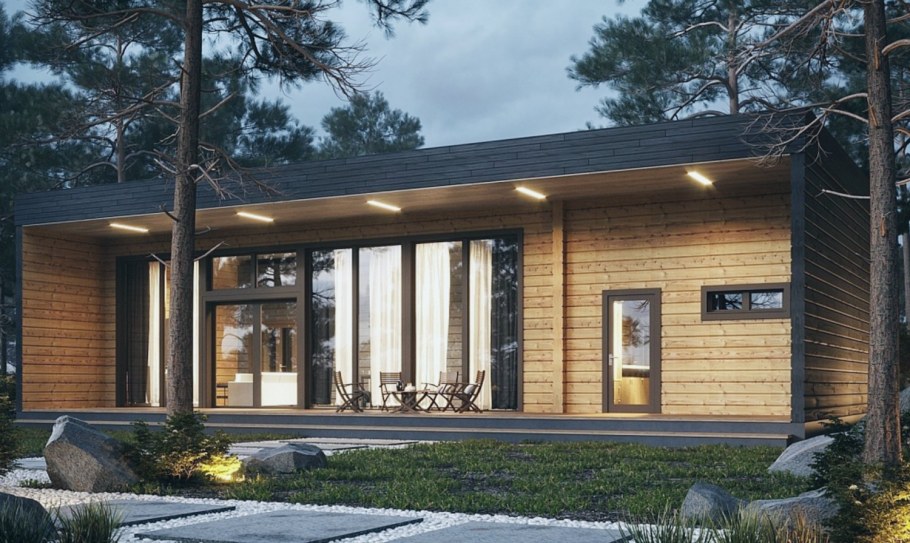 Одноэтажный дом с панорамными окнами