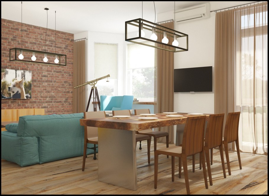 Гостиная столовая лофт