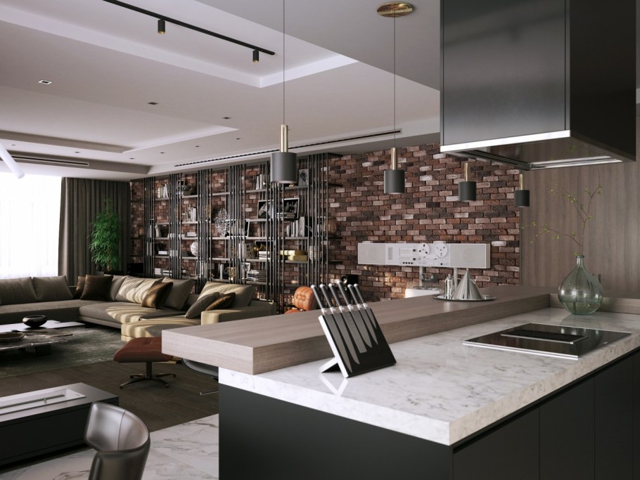 Столовая-гостиная лофт лофт