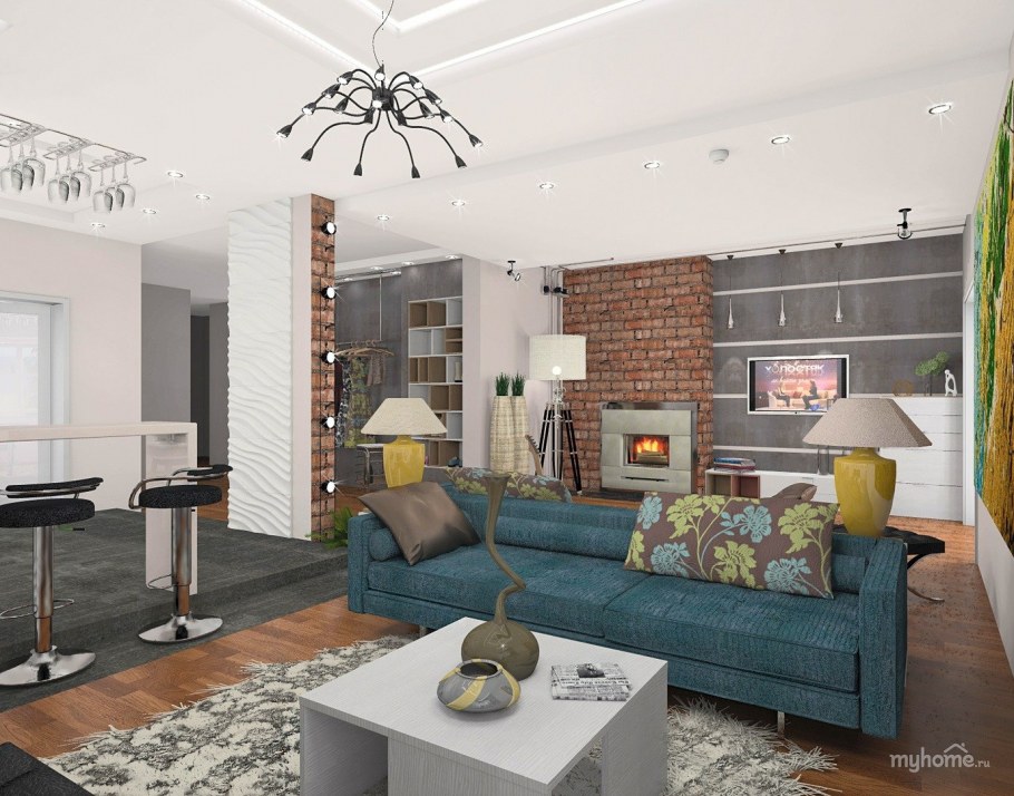 Столовая гостиная с элементами лофт