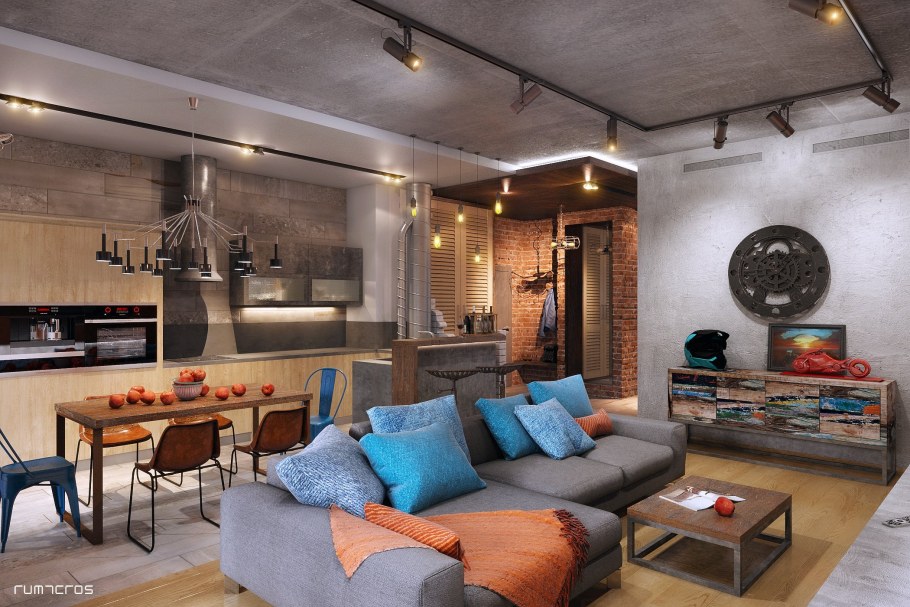 Гостиная студия лофт