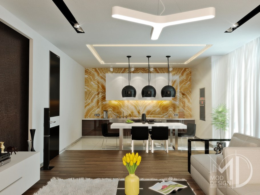 Гостиная просторная современная АРТДЕКО