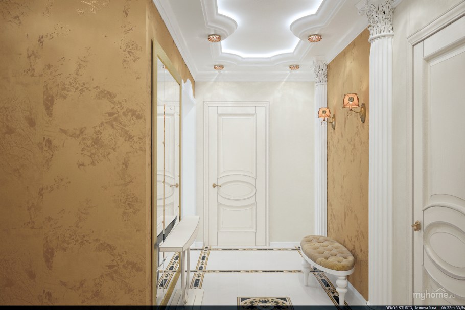 Интерьер белый с золотом прихожая
