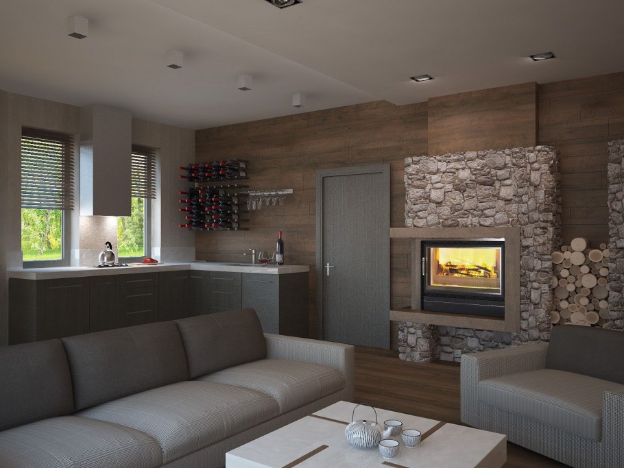 Интерьер гостинной в бане