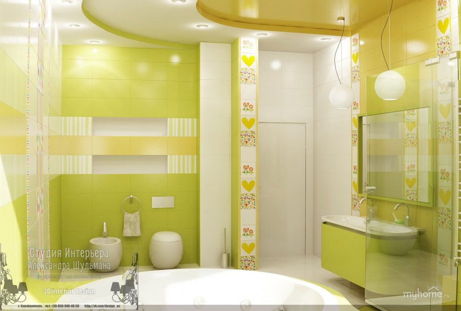 Ванная в желто зеленых тонах