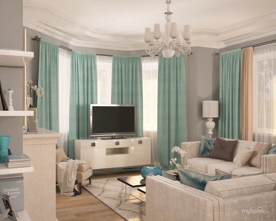 Шторы голубые с розовым