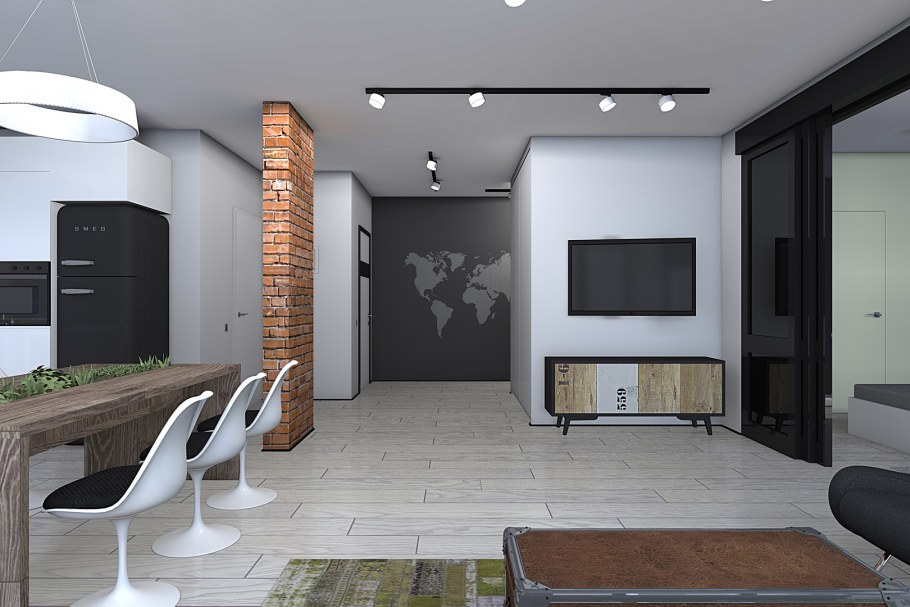 Зонирование кухни в студии 30 кв.м