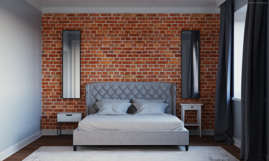 Спальня лофт красный кирпич