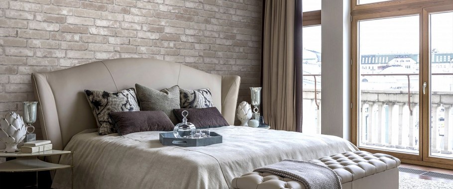 Кирпич в интерьере спальни