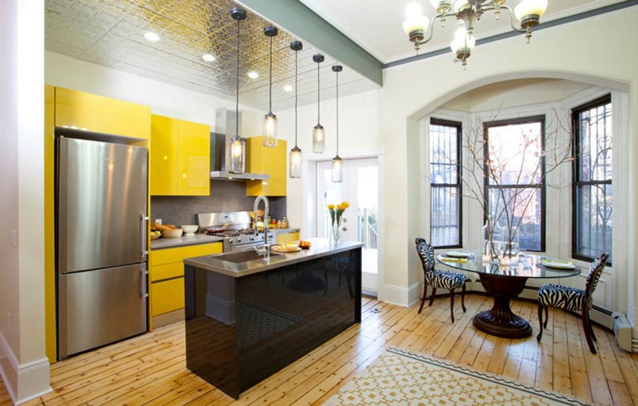 Кухня в горчичных тонах