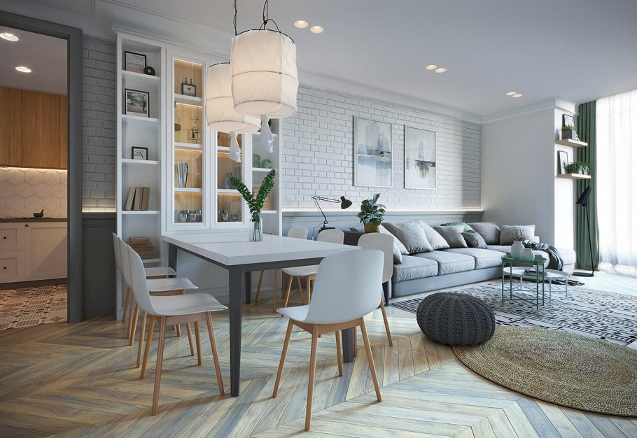 Интерьер большой кухни гостиной