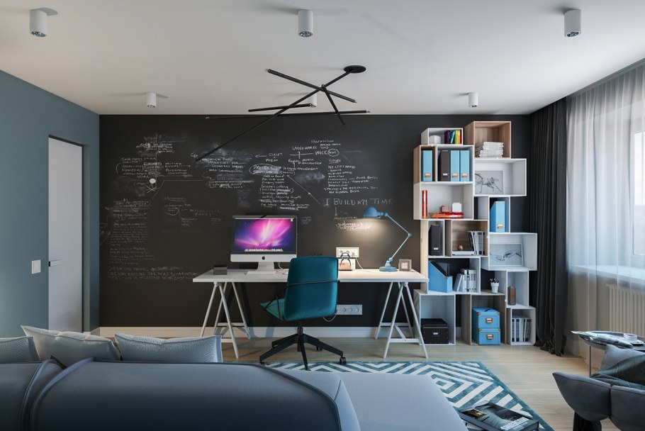 Кабинет в серо синих тонах