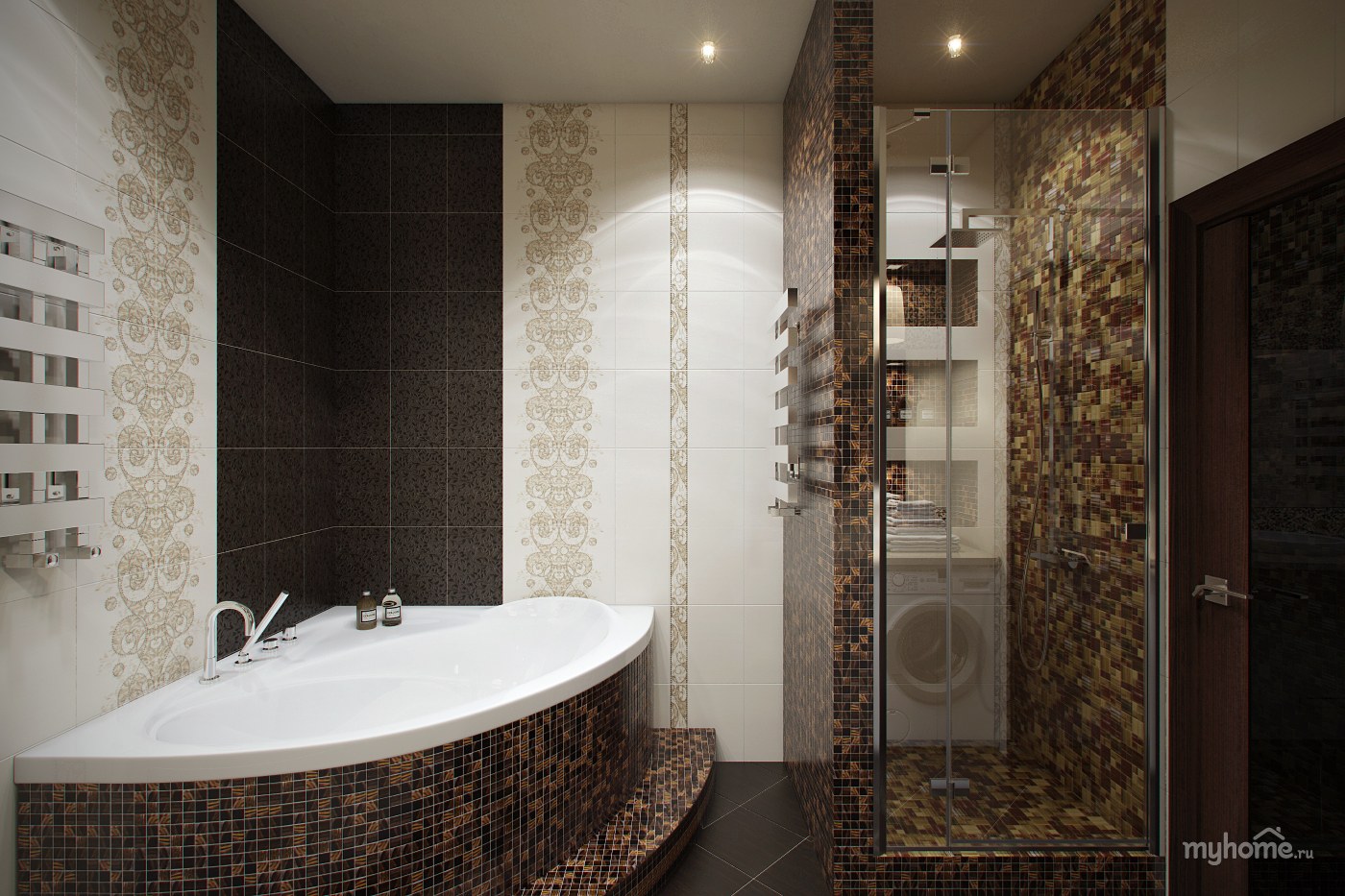 Темноватая ванная с мозаикой