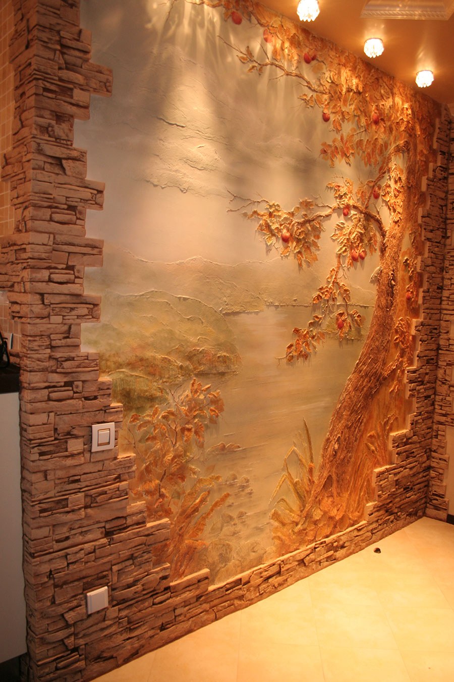 Интерьер стен декоративным камнем (75 фото)