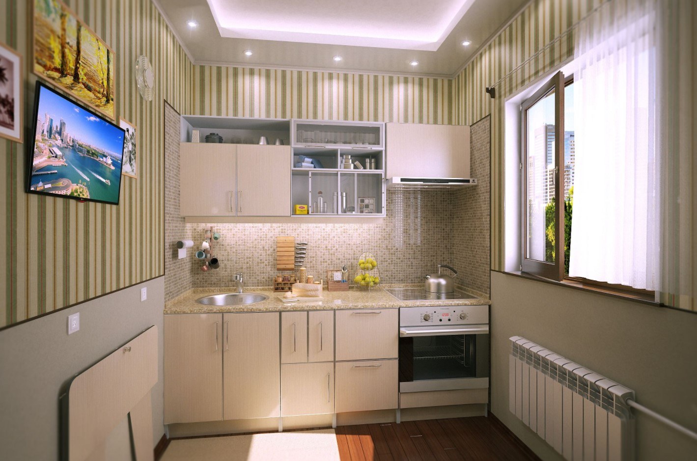 Дизайн потолков на кухне (77 фото)