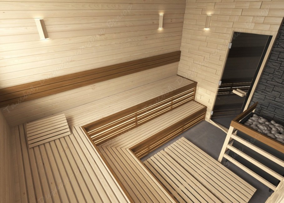 Двухэтажная баня внутри