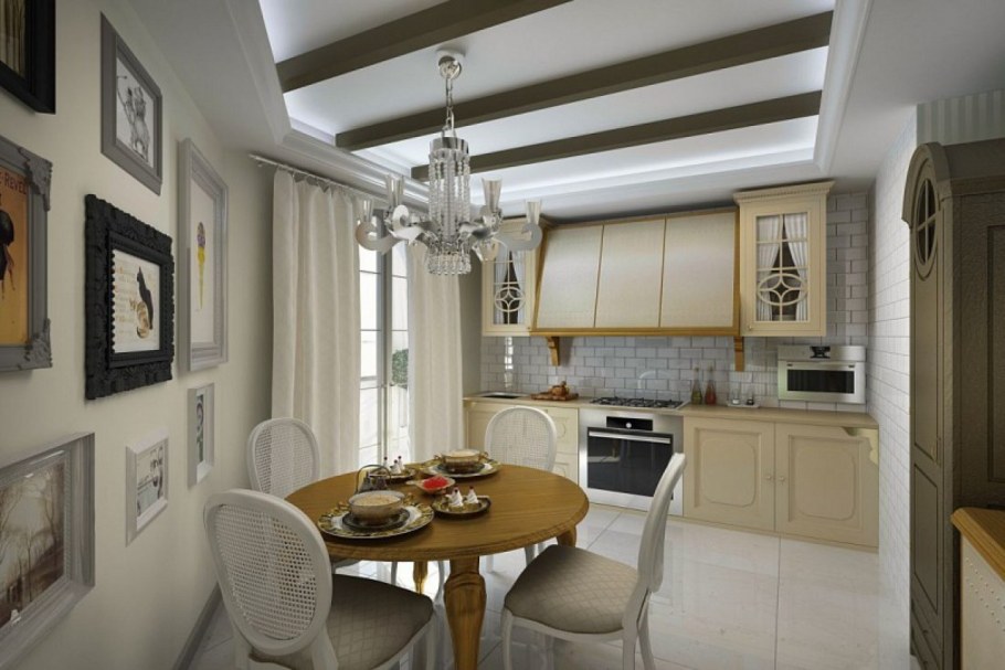 Балки на кухне на потолке в квартире